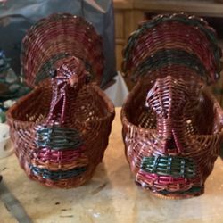 Two wicker basket turkeys