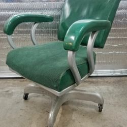 Blair Aluminum Furniture Company Green Tanker Chair Rolls Alcoa Base Plush 1940s Mid Century