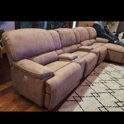 Fabric Sectional  6 Piece  Power Recliner Sofa W/ Chaise 