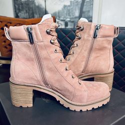 (NEW) Vince Camuto Leather Lace-Up Ankle Boots Gaviana Pink Women’s Size 7M