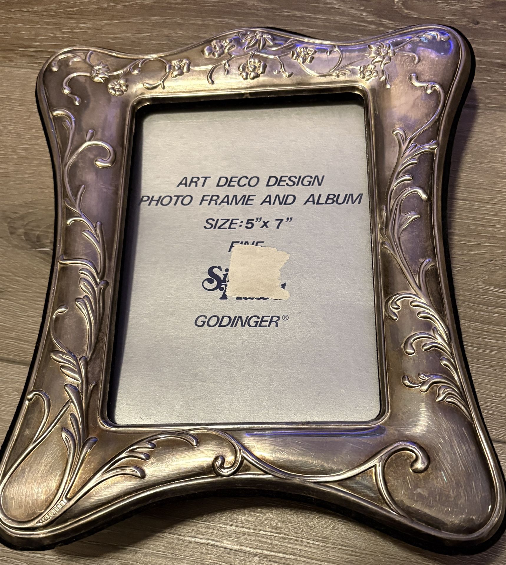 Godinger 5" × 7" fine Silverplated Art Deco Design Photo Frame And Album Velvet