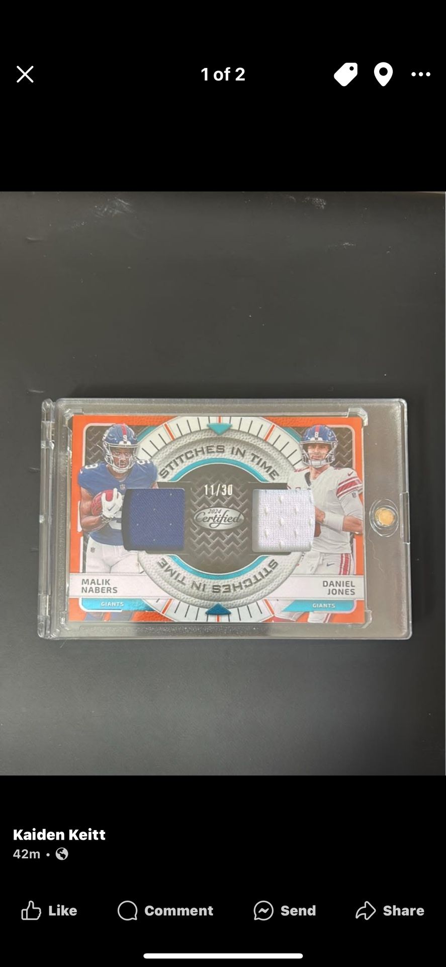 Malik Nabers Daniel Jones 2024 Certified Stitches In Time Dual Patch /30