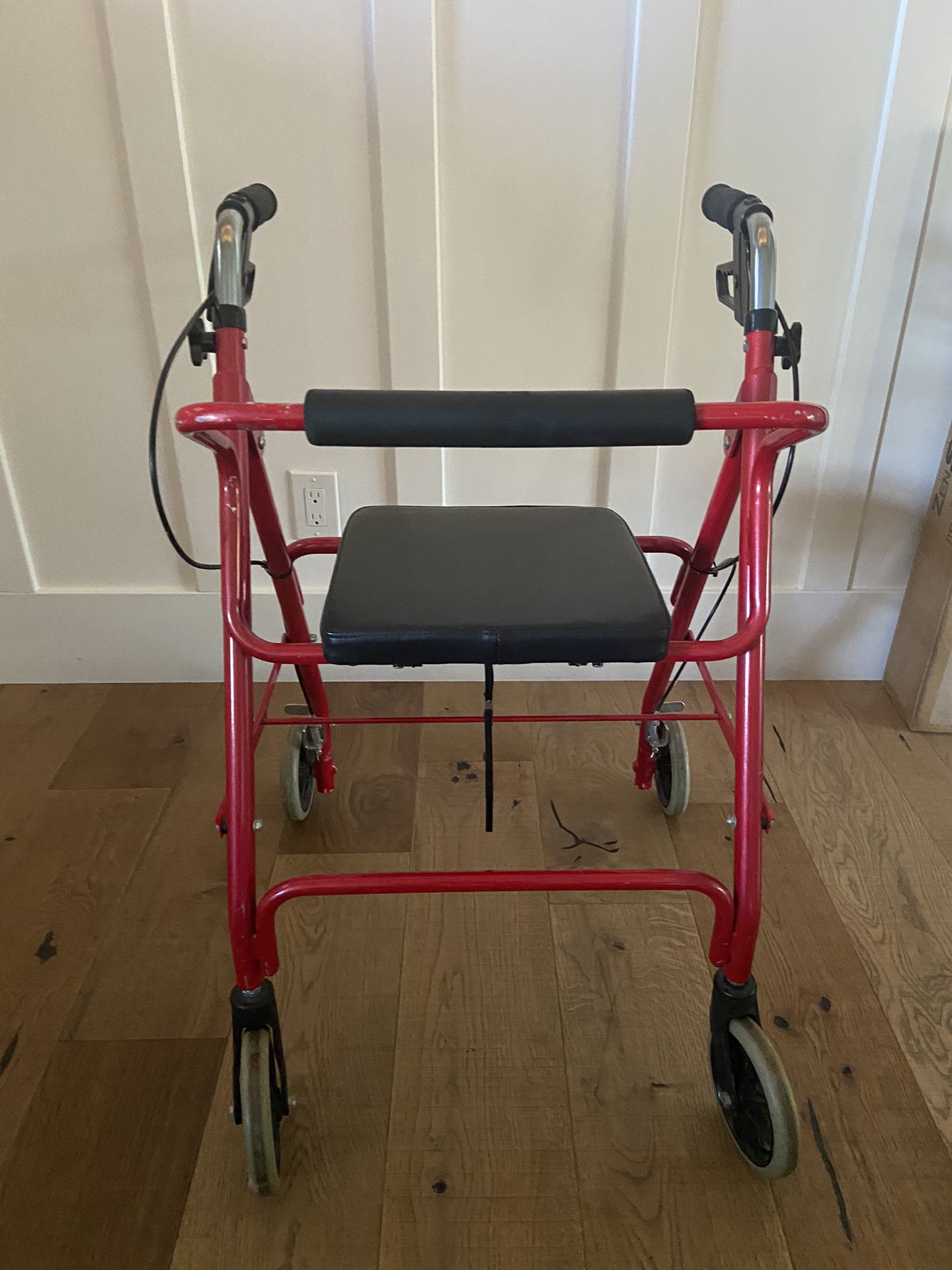 Deluxe RED Medical Folding Duet Hybrid Transport Chair Rolling Rollator Walker with Cushioned Seat