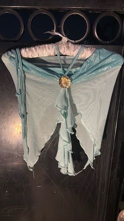 Women's Light Blue Mesh Halter Top with Gold Seashell Accen