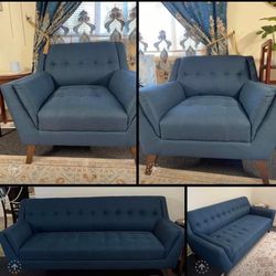 Sofas & 2chairs , Used, RC Wally Wide Tufted sofa Mid-Century Modern Comfy Accent  with Wood Legs, Solid Wood Frame Sofa for Bedroom, Living Room, H