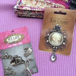 Acsessoriez Charms and skarf  broach 🌿🌺🌿 My Life set of 5 charms together $10   🌿🌺🌿 Vintage Cameo style  Raw Charm $10 
