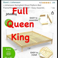 J. Johansson Springfield Wood Platform Bed Frame/Wooden Slates / Easy Assembly, Full, Queen, King 