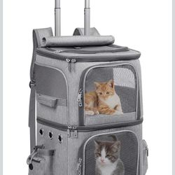 Rolling Pet Carrier Backpack w/ Wheels – XL Double Compartment (Holds 2 Pets)
