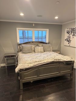 4 Piece Bedroom Set- King Bed Frame, Two Nightstands, 1 Dresser