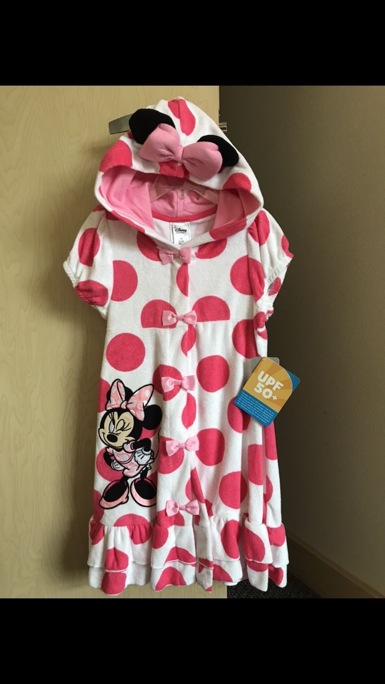 NEW Disney Minnie Mouse Kids Children Girl SPF 50+ UV Protect Hoodie Robe Dress Size 7-8