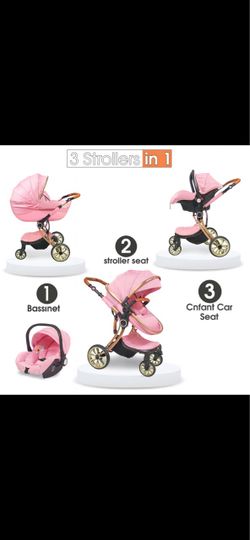 Pink Baby Pram Stroller with Carrycot