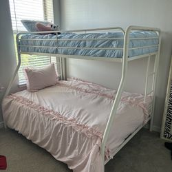 Twin and the bottom is a fall size Bunk Bed White No mattress 