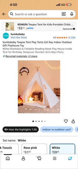Sumbababy Kids Teepee Play Tent White