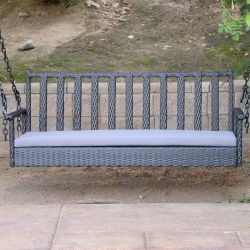 Black - 60.5" Patio Porch Swing Chair Bench Resin Wicker Tree Ceiling Hanger Hanging W/Chains