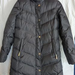 Michael Kors Small Black Long Goose Down Puffer Parka Coat Jacket Full Zip Rei
