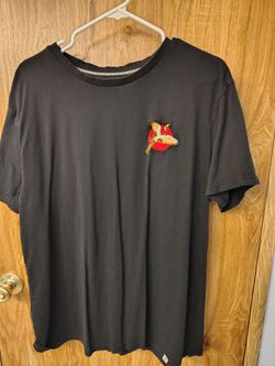 Black T-Shirt with Crane Embroidered Patch