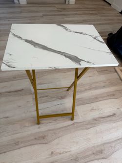 Marble-Look Wood Side Table with Metal Legs