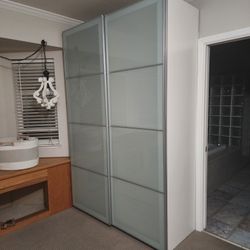 2 Large Modern Armoires w/ Full Length Mirror + Sliding Doors