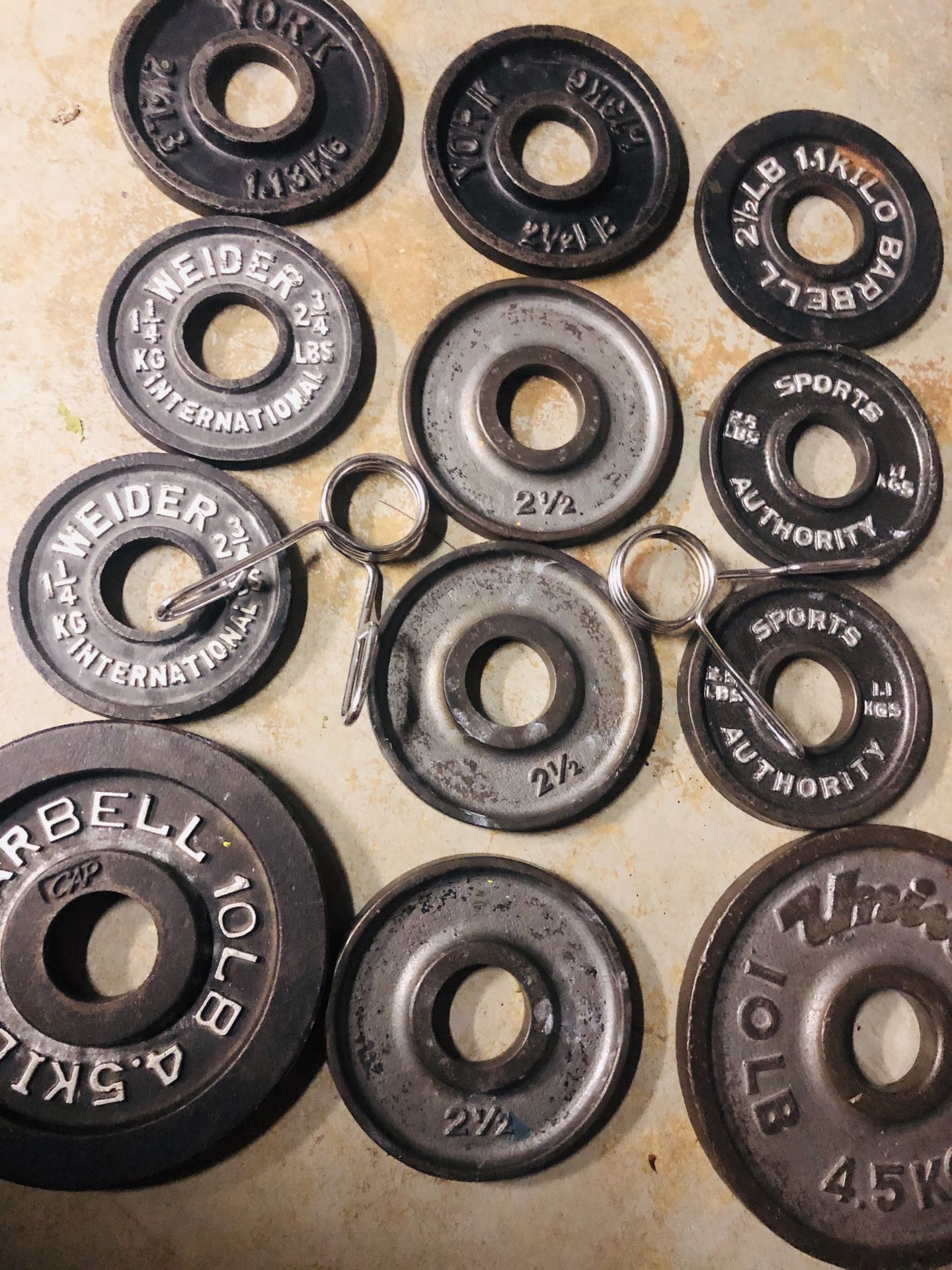 weights and clips 2” olympic size