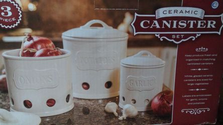 New Set of 3 Vented Ceramic Produce Storage Canisters