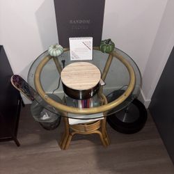 Charming Boho-Chic Rattan & Glass End Tables 