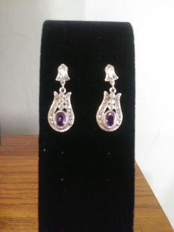 Sterling silver marcasite amethyst earrings vintage