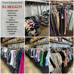 !HUGE CLOTHING SALE MEN-WOMEN-CHILDREN SELECTED BRANDS ONLY $2.99!