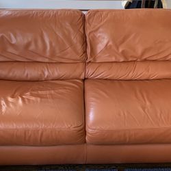 Modern Burnt Orange Leather Couch & Recliner Set