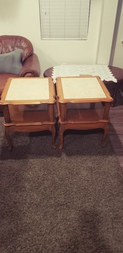 VINTAGE END TABLES WITH REAL MARBLE TOPS