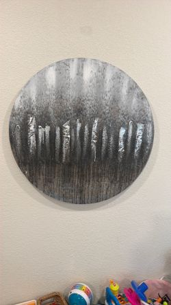 Large Round Mixed Media Abstract Wall Art - Textured Silver, Black & White