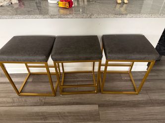 Set of 3 Modern Gold Bar Stools – Cushioned Seats
