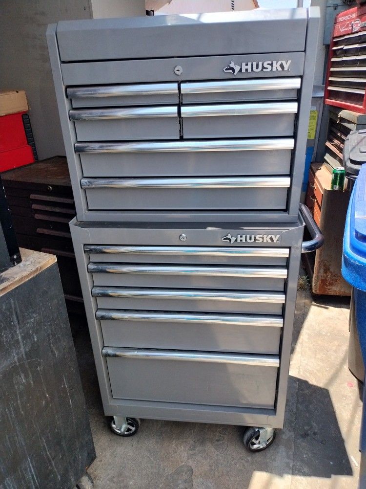 Husky Too Box 58"H 26 1/2"W 18"D. Top Box 16"D. Has Key.