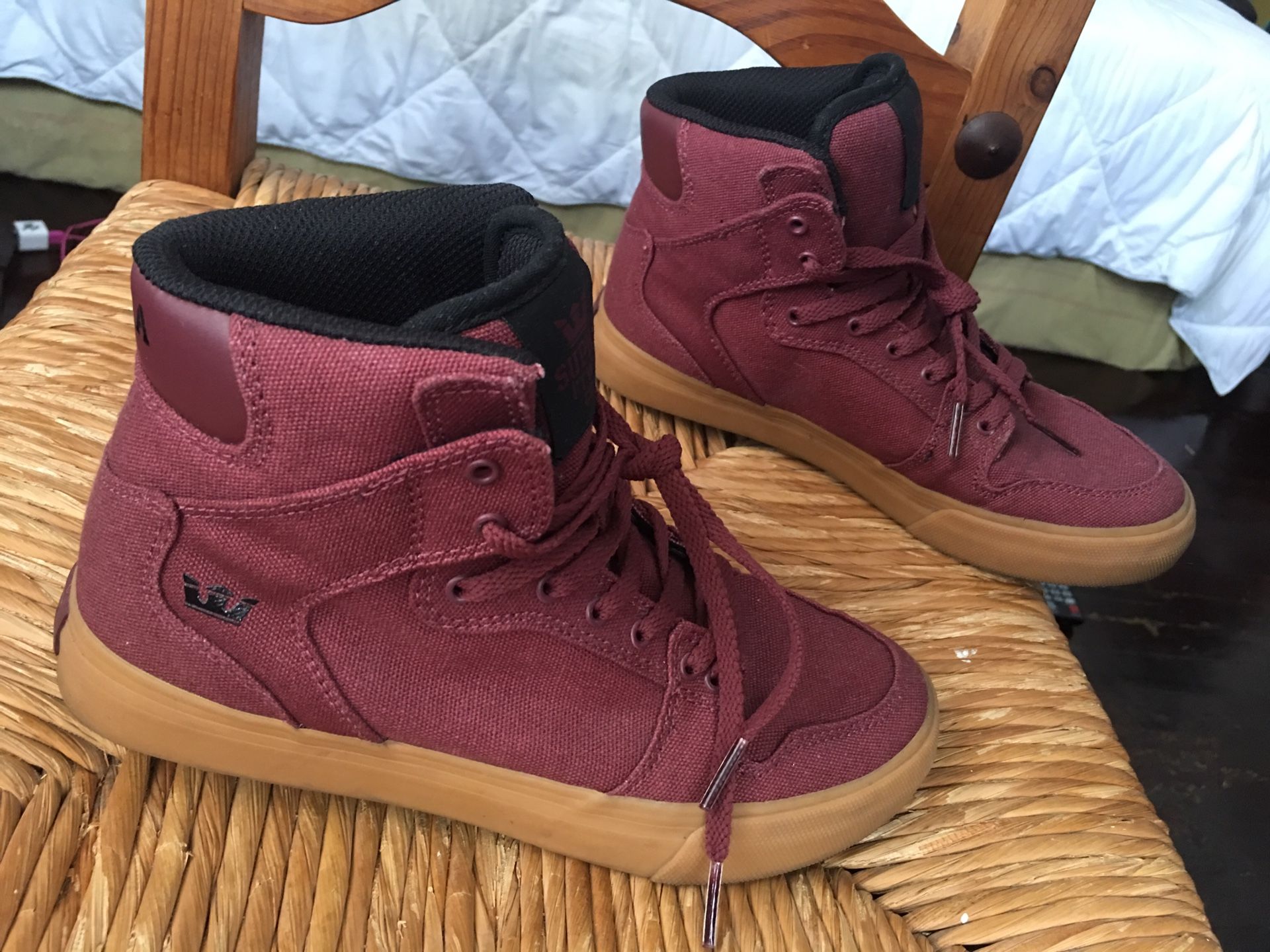 Supra Vaider Burgundy/ Gum High-Top Canvas Skateboarding Shoe