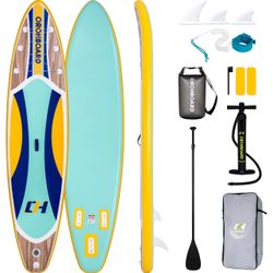 11'6 Inflatable Stand Up Paddle Boards Complete SUP Accessories Includes 3 Fins/Paddles/Backpack/Hand Pump/Leash/Waterproof Storage Bag/Repair Kit Woo