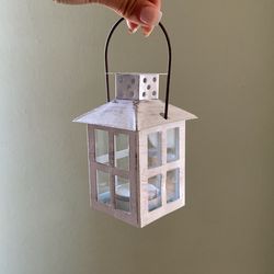 White Rustic Lantern With Real Candle 