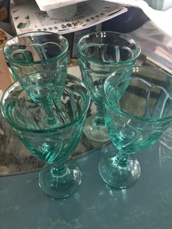 Norditake VINTAGE AQUA / GREEN Sweet Swirl Goblets (4) 