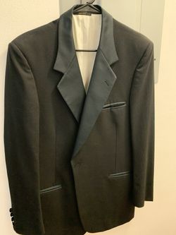 Vintage Mens Pierre Cardin Tuxedo Dinner Suit 44L Black Wool & Satin