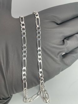 Solid 925 Sterling Silver 4.5mm Figaro 22in Chain Necklace