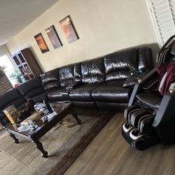 Leather Reclining Couch And Three Electric Reclining Chairs