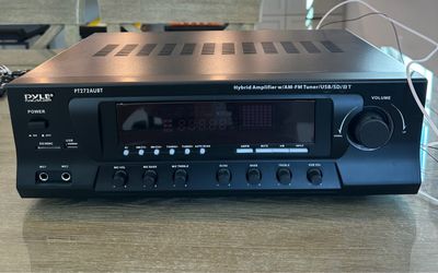 Pyle Home Stereo Amplifier with Bluetooth - 300 Watt Max 4 Channel Stereo Receiver with Easy Karaoke - Dual Mic In with EQ and Echo, USB-A and SD Card