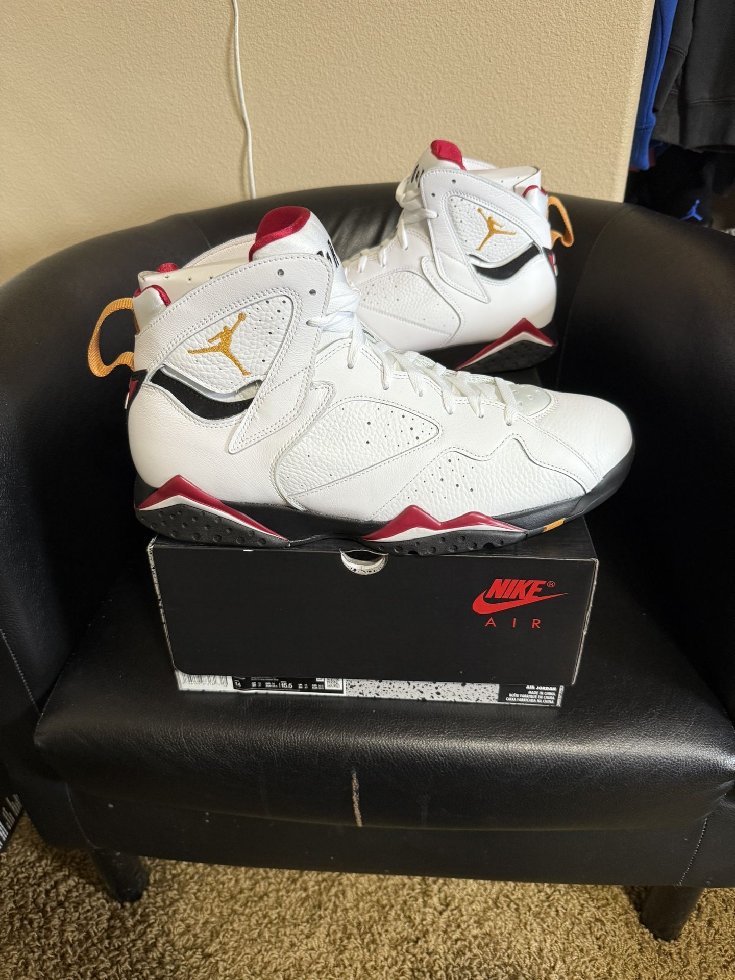 Brand new Air Jordan Cardinal 7’s size 14 with original boxes and proof of purchase.