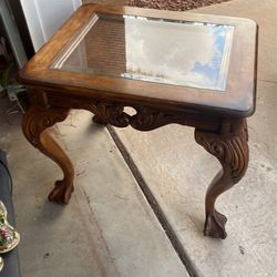 Solid  Wood Table With Glass Top 28”w  24 T 