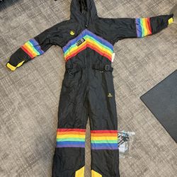 New With Tags Tipsy Elves Rainbow Snowsuit. Mens Small Or Women’s Medium 