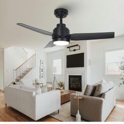  42 Inch Quiet Bedroom Ceiling Fan with Light, Matte Black Low Noise DC Motor, 24W Dimmable LED 3000K/4000K/6500K, 6-Speed Reversible with Remote & AP