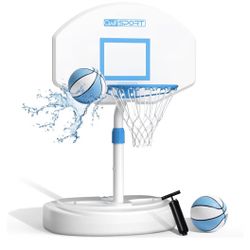 Brand New In The Box- Pool Basketball Hoop Poolside,32 in White Finish Adjustable Basketball Hoop for Pool,Rust Proof Stainless Steel 15in Rim,2 Pool 