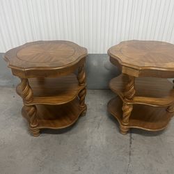 Three-Tiered Accent Table – GORGEOUS STYLISH SOLID Heavy WOOD 3 LEGS  The tables are used in good condition with some cosmetic blemishes such as some 