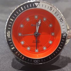 Bulova Orange Stainless Steel Diver Snorkel 666 Travel Alarm Watch B6127