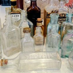 20+ Vintage & Antique Embossed Glass Bottle Collection 