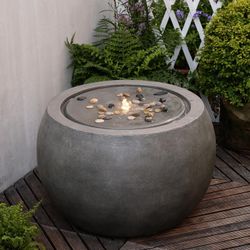 Garden Water Fountain Outdoor Large Round Bubbler Water Feature Indoor with Lights & Pump and Pebbles Concrete Effect for Patio Pool Pond Yard Home De