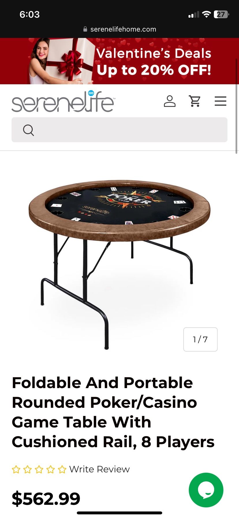 Foldable And Portable Rounded Poker/Casino Game Table With Cushioned Rail, 8 Players